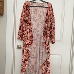 Pink Floral Velvet Long Cardigan